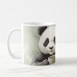 Panda lindo llevando una taza de café y un tazón