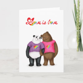Panda lindo y oso marrón tarjeta "amor es amor"