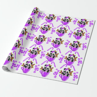 Panda Navidades Papel de envoltura morado