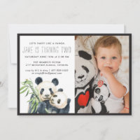 Panda Party | Invitación monocroma y con foto