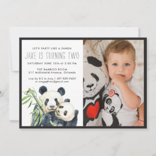 Panda Party   Invitación monocroma y con foto
