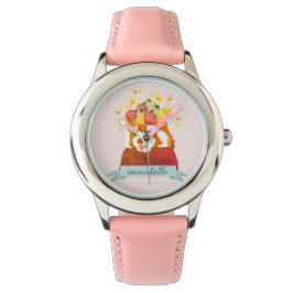 Panda rojo con reloj rosa de la flor