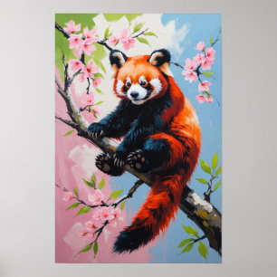 Panda Rojo en Árbol en Flor Arte de Vida Silvestre