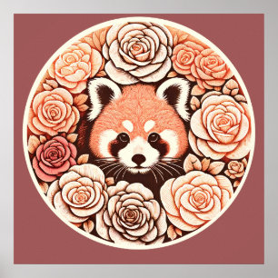 Panda rojo lindo oso arte pandas rojos florales