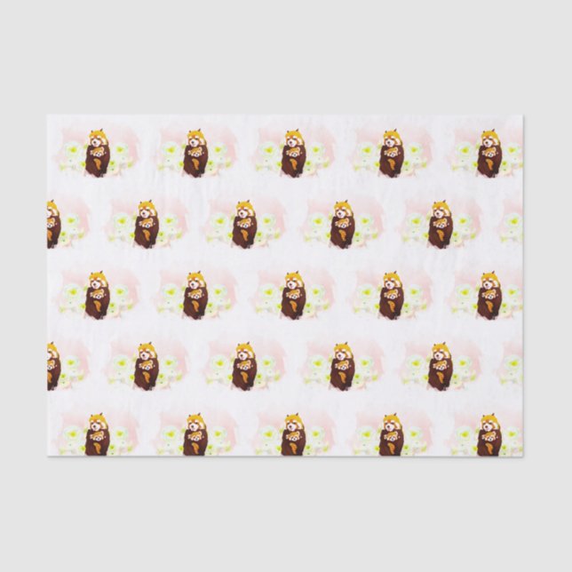 Panda Rojo Rosa Floral Mamá Papel Tejido Infantil (Anverso)