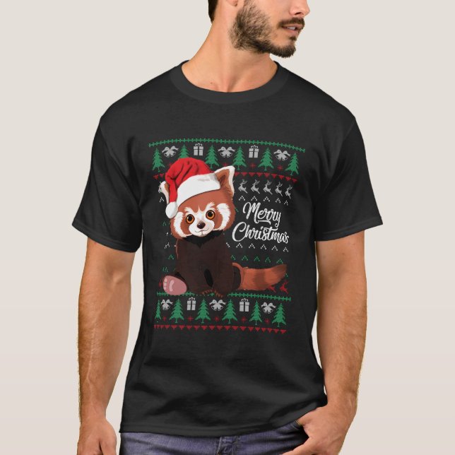 Panda Rojo Suéter suéter suéter Feliz Navidad Paja (Anverso)