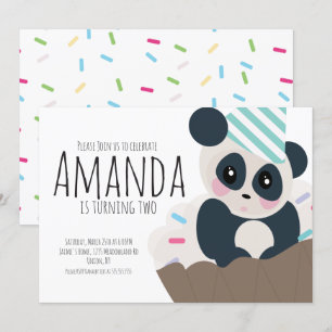 Panda Sprinkles Cupcake Invitación Cumpleaños Cual