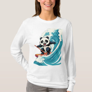 Panda surfeando una camiseta de olas, Fun Surfing 