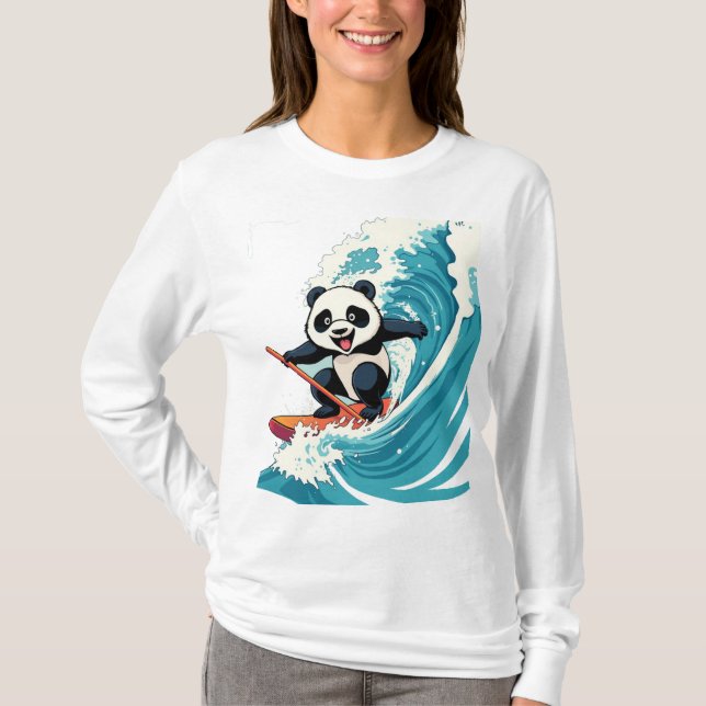 Panda surfeando una camiseta de olas, Fun Surfing  (Anverso)