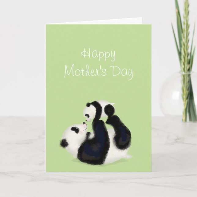 Panda y cachorro tarjeta del Día de la Madre (Anverso)