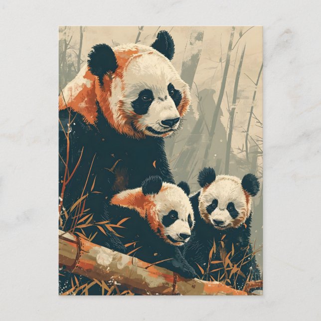 Panda y cachorros: postal antigua (Anverso)