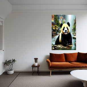 Panda y el agua en la ciudad   Poster de arte de I