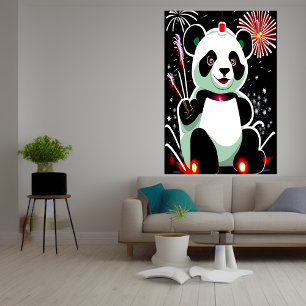 Panda y fuegos artificiales   Poster de arte de IA