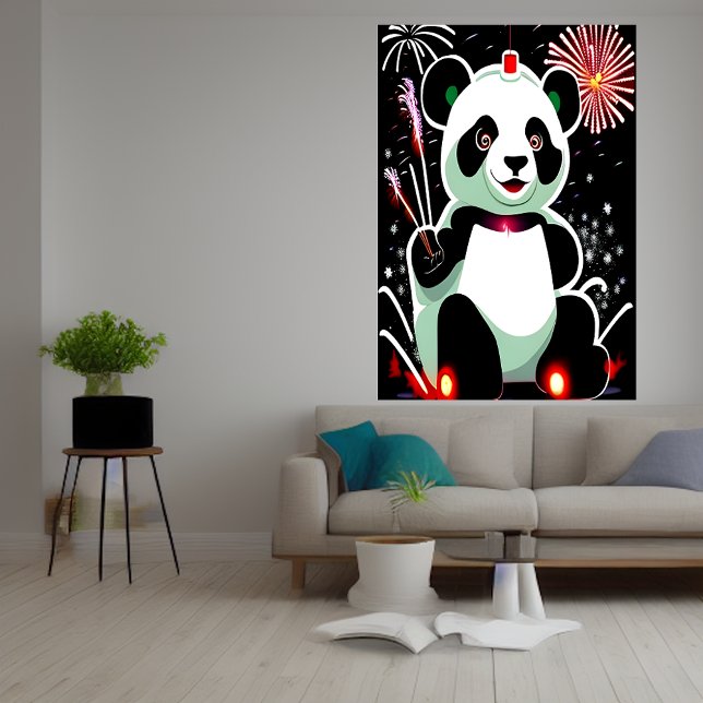 Panda y fuegos artificiales | Poster de arte de IA (Subido por el creador)