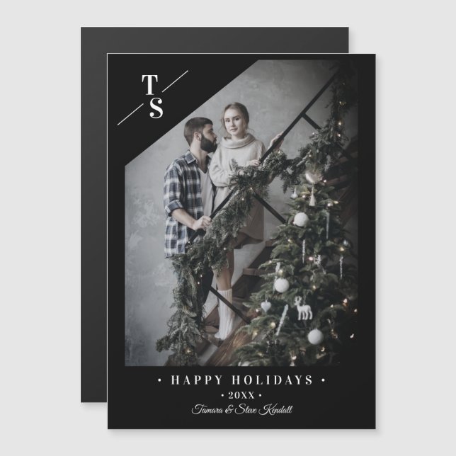 Pandemic Modern Black Happy Holidays Custom Photo (Anverso/Reverso)