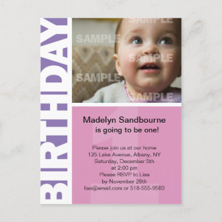 Panel Lilac rosa Primera invitación de cumpleaños