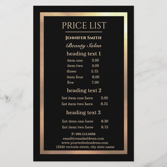 Panfleto de artista de maquillaje marco de oro neg (Frente)