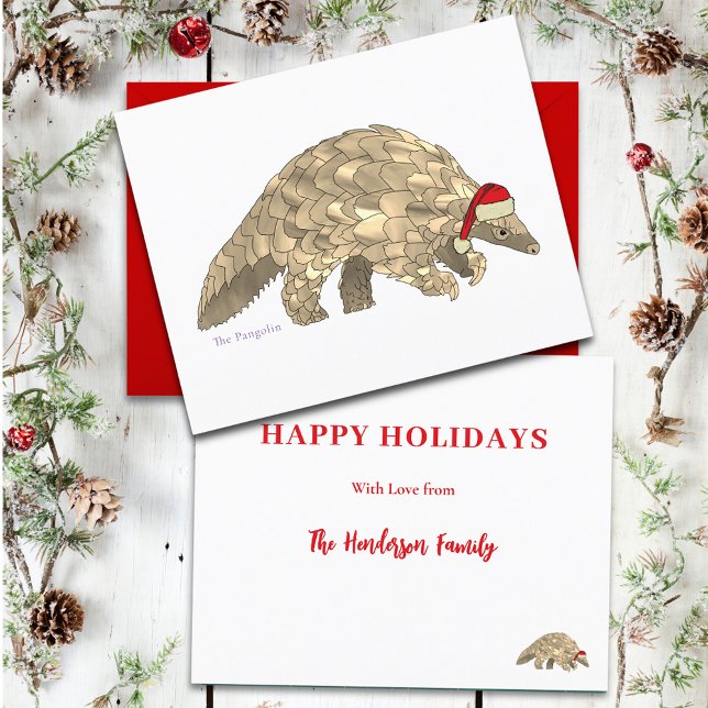 Pangolín de Navidad Personalizado (Cute christmas pangolin custom holiday card)