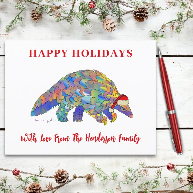 Pangolín Navidad Lindo Especie en Peligro de Extin (Christmas pangolin custom holiday greetings postcard)