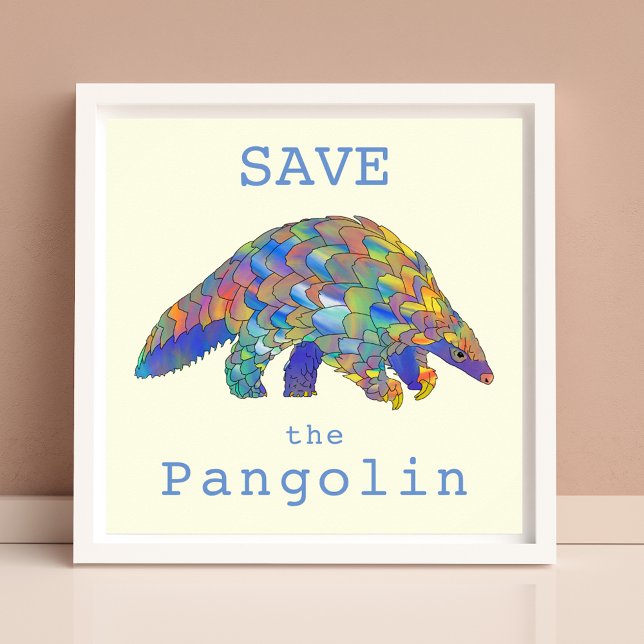 Pangolin pone en peligro el arte animal (save the pangolin cute colorful watercolor animal art illustration  rare endangered species slogan)