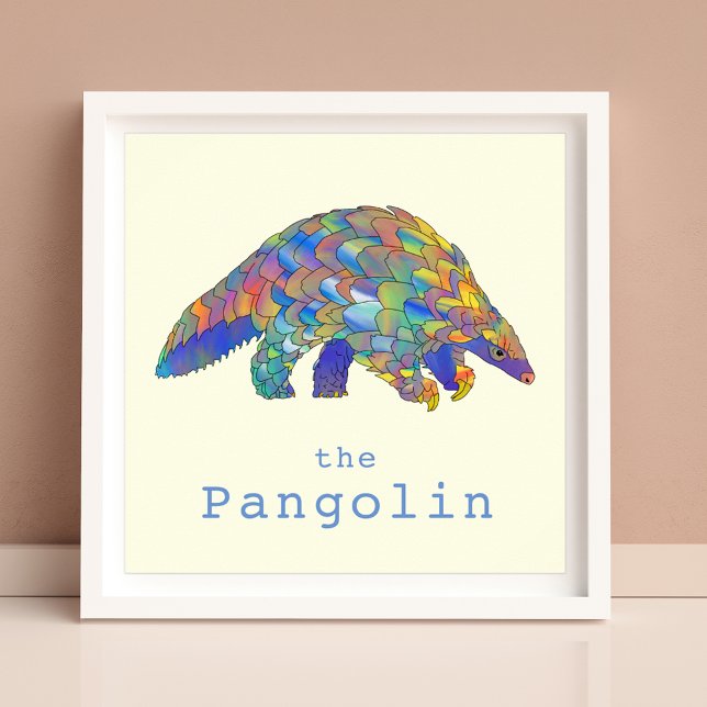 Pangolin pone en peligro el arte de los derechos d (Cute pangolin watercolor colorful animal art poster, original artwork by artist Catherine Sweetman )