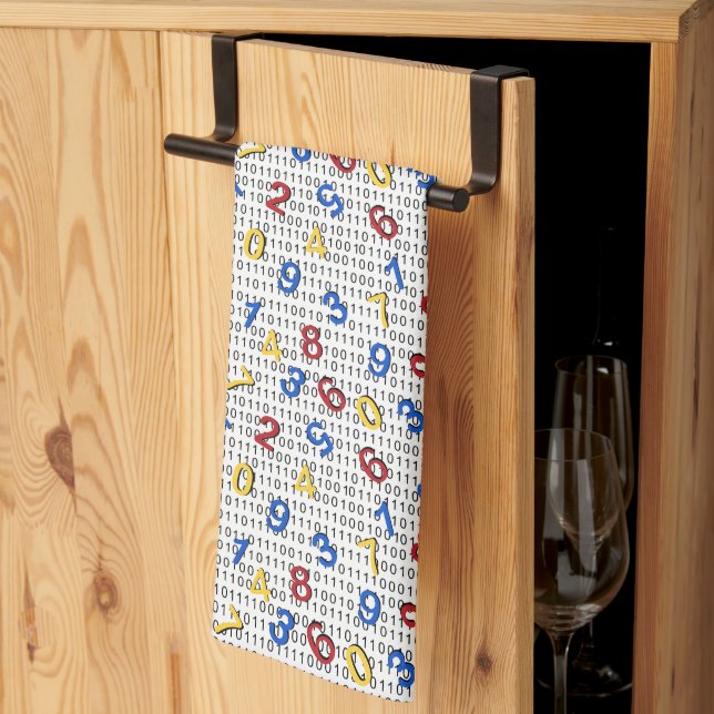 Paño De Cocina 123 números Rojo Amarillo Azul Blanco Binario (Pliegue de tercios)