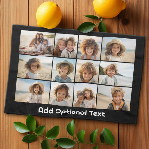 Paño De Cocina 12 Collage de cuadrícula fotográfica - blanco negr