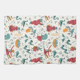 Paño De Cocina 12 días de Navidades Arte Popular Azul animal