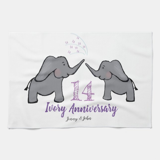 Paño De Cocina 14.º aniversario del boda de marfil lindo elefante (Horizontal)