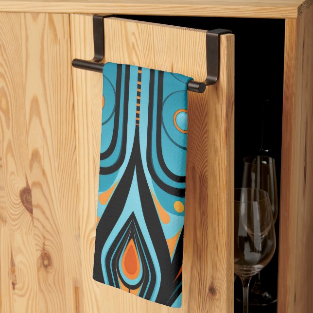 Paño De Cocina 155 formas simples de patrón azul y naranja (Pliegue de tercios)