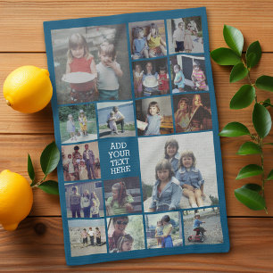 Paño De Cocina 17 Collage de fotos y texto - Puede editar azul