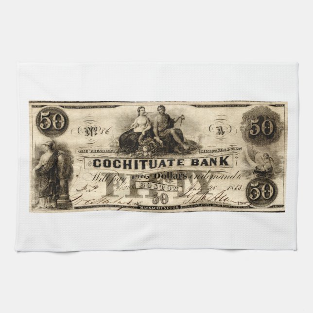 Paño De Cocina 1853 Cochituate 50 Dólares Nota (Horizontal)