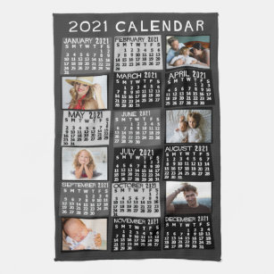 Paño De Cocina 2021 Año Collage de fotos mensual Mod Black