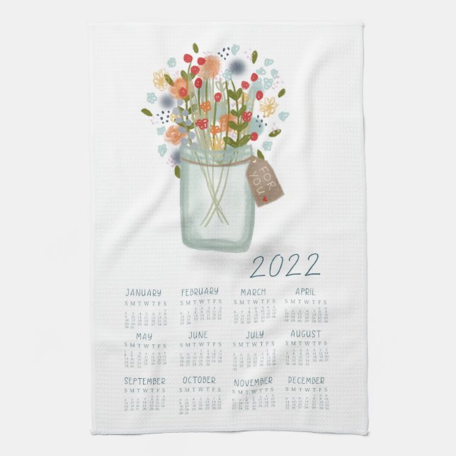 Paño De Cocina 2022 Tea Towel Calendar Flower Jar Kitchen Towel (Vertical)