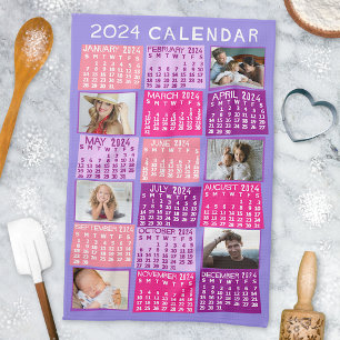Paño De Cocina 2024 Año Calendario Mensual Collage de fotos de Mo