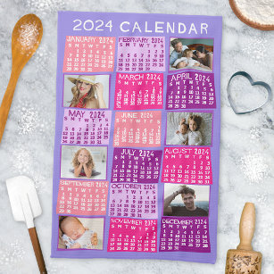 Paño De Cocina 2024 Año Calendario Mensual Collage de fotos de Mo