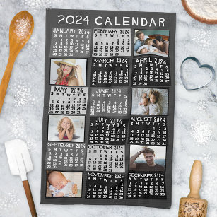 Paño De Cocina 2024 Año Collage de fotos mensual Mod Black