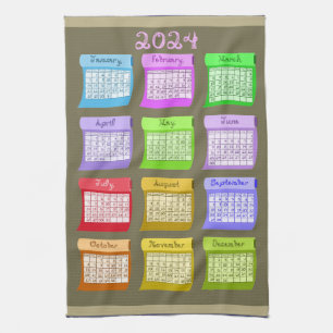 Paño De Cocina 2024 Calendario Caracteres de fuente de tela de pe