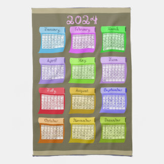 Paño De Cocina 2024 Calendario Caracteres de fuente de tela de pe