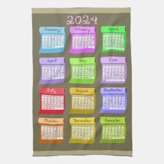 Paño De Cocina 2024 Calendario Caracteres de fuente de tela de pe (Vertical)