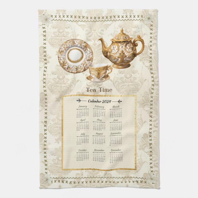 Paño De Cocina 2024 Calendario Toque de té o mensaje Personalizad (Vertical)
