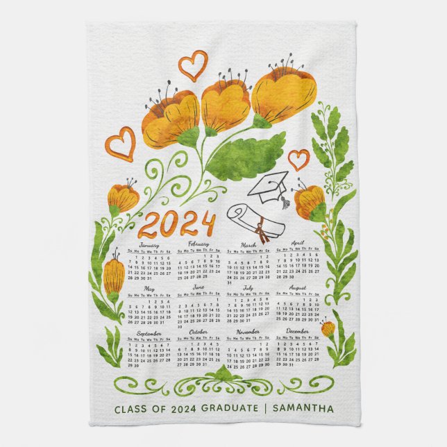 Paño De Cocina 2024 Clase de Naranja de calendario de 2024 Gradua (Vertical)