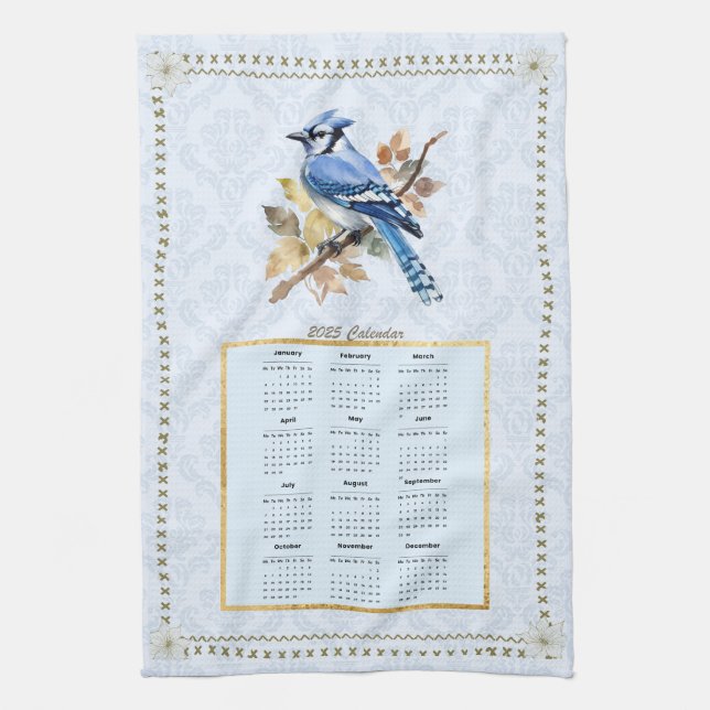Paño De Cocina 2025 Hoja de calendario con BlueJay (Vertical)
