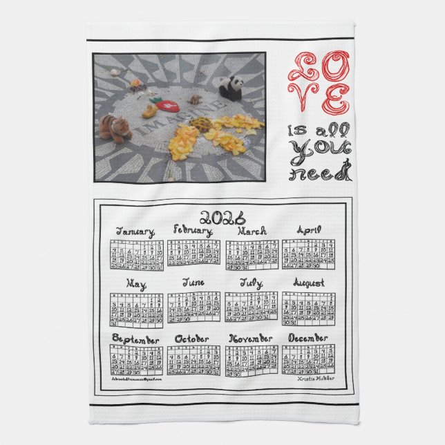 Paño De Cocina 2026 Calendar Imagine Peace Photo LOVE Fabric Font (Vertical)
