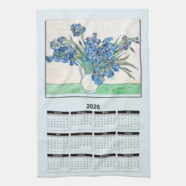Paño De Cocina 2026 Calendar of Van Gogh Blue Flowers in Vase (Vertical)