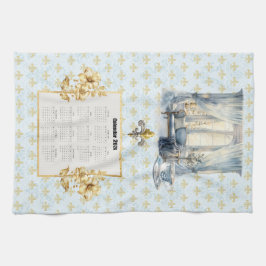 Paño De Cocina 2026 Calendar Towel Blue Fleur de Lis Parisian 