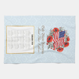 Paño De Cocina 2026 Calendar Towel God Bless America Flag Poppies