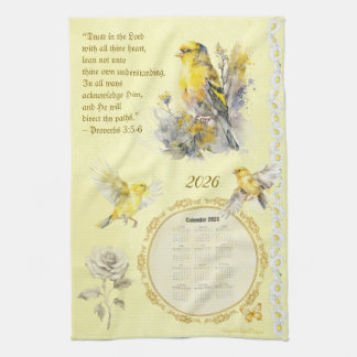 Paño De Cocina 2026 Calendar Towel Goldfinch Trust in the Lord