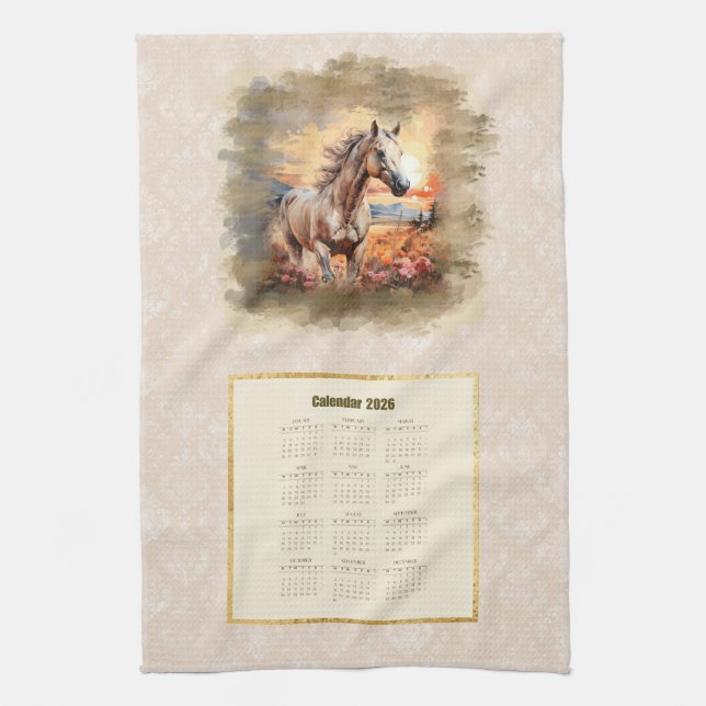 Paño De Cocina 2026 Calendar Towel Horse in Sunset (Vertical)
