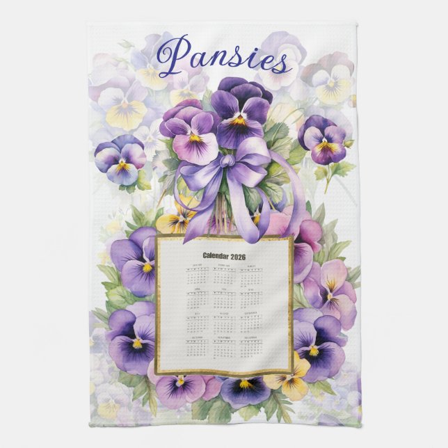 Paño De Cocina 2026 Calendar Towel Pansy Pansies (Vertical)